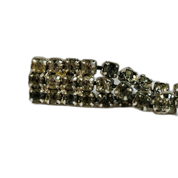 Vintage Rhinestone Dangle Earrings Pierced Silver Tone - Picture 3 of 6